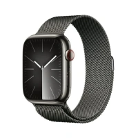 Apple Watch Series 9 With Blood Oxygen. GPS + Cellular 45mm Graphite Stainless Steel Case with Graphite Milanese Loop.