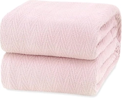 White Classic King Size Blankets for Bed, 100% Cotton Blanket Soft and Breathable, 410Gsm Waffle Lightweight Summer Blanket 108x90 Inches Pink