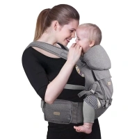 FRUITEAM Baby Carrier Newborn to Toddler, Safety-Certified Baby Carrier with Hip Seat, Ergonomic 6-in-1 Baby Carrier with Head Support, Adjustable & Removable Baby Holder for All Seasons, Dark Grey