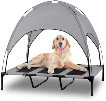 Elevated Outdoor Dog Bed with Canopy, Raised Removable Cover Cooling Dog Beds with Waterpoof Shade Dog Tent Outside Portable Dog Cot for Large Dogs Pet (Dark Grey)