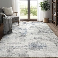 Living Room Area Rugs - 5x7 Abstract Large Soft Indoor Washable Rug Neutral Modern Low Pile Carpet for Bedroom Dining Room Farmhouse Home Office - Grey Blue