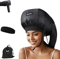 2025Ultimate Hooded Hair Dryer Cap, Hair Dryer Bonnet Attachment for Curly Hair， Your Ideal Hair Diffuser Solution-Large Capacity Hair Dryer Cap for Quick Styling of Curly Hair (deep Black)