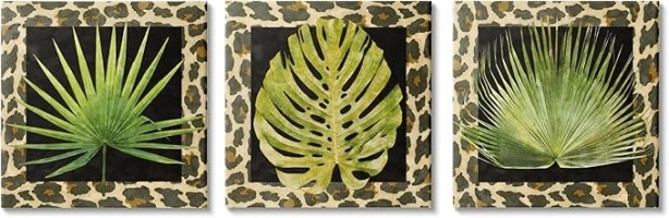 Stupell Industries Palm Plants on Leopard Pattern 3 Piece Canvas Wall Art Set by Alonzo Saunders