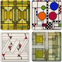 CoasterStone Art Glass Designs Frank Lloyd Wright Coasters, Multi-Colored