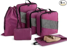 WOOMADA Compression Packing Cubes for Suitcases Travel Essentials 6 Set Expandable Travel Bags Organizer for Luggage(Purple)