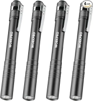 WORKPRO LED Pen Light, Aluminum Pen Flashlights, Pocket Flashlight with Clip for Inspection, Emergency, Everyday, 8AAA Batteries Include, Gray(4-Pack)