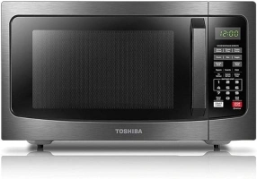 TOSHIBA EM131A5C-BS Countertop Microwave Ovens 1.2 Cu Ft, 12.4" Removable Turntable Smart Humidity Sensor 12 Auto Menus Mute Function ECO Mode Easy Clean Interior Black Color 1100W