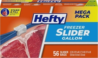 Hefty Slider Freezer Storage Bags, Gallon Size, 56 Count