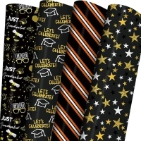 GIOLNIAY Graduation Wrapping Paper - Black Gold Gift Wrap with Grad Caps, Diplomas, Stripes, Stars Designs - 8 Sheets, 20×29 Inches Each, Recyclable, Easy to Store