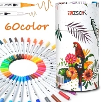 ZSCM Duo Tip Brush Markers, 60 Colors Adult Coloring Books Drawing Colored Pens Fine Point Water Based Markers, for School Supplies Note Taking Journal Sketching