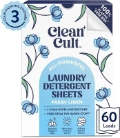 Cleancult Laundry Detergent Sheets - Resealable Box - 3 Stain Fighting Enzymes - Fresh Linen - 60 Loads - Free of Harsh Chemicals - No Mess - No Plastic Waste