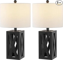 JONATHAN Y JYL1062C-SET2 Stewart 21.5" Wood LED Table Lamp Farmhouse, French Country, Rustic, Bohemian, Bedroom, Living Room, Office, College, Bookcase, Black (Set of 2)