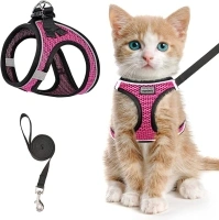 Cat Harness and Leash for Walking Escape Proof, Adjustable Kitten Vest Harness Reflective Soft Mesh Puppy Harness for Outdoor, Comfort Fit, Easy to Control (Pink, M)