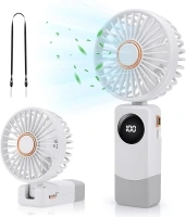 Handheld Fan, Portable Hand Fan USB Rechargeable Fans with 5 Speeds, Mini Foldable Battery Operated Fan, Small Desktop Fans with LED Display for Home Office Bedroom, Summer Travel Essentials