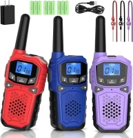 Walkie Talkies for Adults- WokTok Long Range Two Way Radio for Camping Hiking Hand Held Hiking Accessories Camping Gear Xmas Birthday Gift for Kids,SOS Siren,NOAA Weather Alert,3 Radios