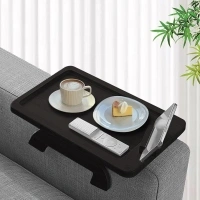 15.35" x 9.8" Large Bamboo Couch Arm Tray Clip on Side Table for Wide Couches Arm, Foldable Sofa Tray with 360°Rotating Phone Holder, Armrest Tray for Eating/Drinks/Snacks - Black