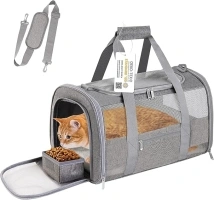 Cat Carrier Dog Carrier Pet Carrier for Small Dogs Medium Cats Puppies Under 15 Lbs, TSA Airline Approved Carrier Bag Soft Sided Dog Travel Carriers, Cat Carriers with Reflective Strip - Grey