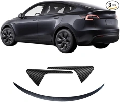 Real Carbon Spoiler Rear Spoiler Wing Fit for Tesla Model Y(2020-2023 2024), Sporty Appearance Rear Trunk Lip, Tesla model Y Accessories Kit with 2 Side Camera Protection Cover(Set of 3)