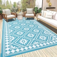 Ileading Reversible Outdoor Rug 5x8Ft Waterproof Patio Rug Carpet Portable Outdoor Plastic Straw Rug Large RV Camping Mat Rug for Patio, Clearance, Deck, Beach, Porch, Camping, Picnic, Teal