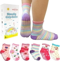 Toddler Grip Crew Socks With Grippers Boys Girls Kids 1-3/3-5/5-7T 6 Pairs