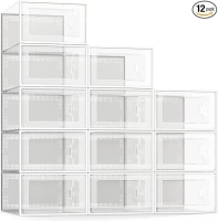 SEE SPRING Large 12 Pack Shoe Storage Box, Clear Plastic Stackable Shoe Organizer for Closet, Space Saving Foldable Shoe Rack Sneaker Container Bin Holder