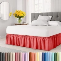 Wrap Around Dust Ruffle Bed Skirt - Red - for Full Size Beds with 15 in. Drop - Easy Fit Elastic Strap - Pleated Bedskirt with Brushed Fabric - Wrinkle Free, Machine Wash - by CGK Linens