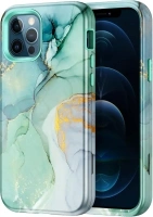 Btscase for iPhone 12 Pro Max Case 6.7 inch, Marble Pattern 3 in 1 Heavy Duty Shockproof Full Body Hard PC+Soft Silicone Drop Protective Women Girls Cover for iPhone 12 Pro Max, Green Marble