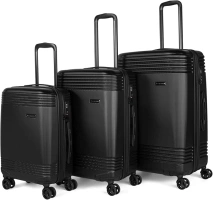 Bugatti Nashville Collection 3 Piece Hard Shell Luggage Set, Expandable Suitcases with 360-Degree Spinner Wheels, Retractable Handle, 20 Inch Carry On, 24 Inch Mid-size, 28 Inch Large Bags, Black