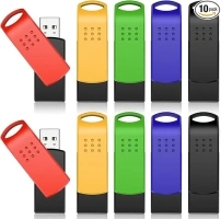 KEXIN 16GB Flash Drive 10 Pack USB 2.0 Thumb Drives Swivel USB Memory Stick Bulk USB Drive with LED Light Stylish Colorful Pen Drive for Photo Video File Music – Green, Red, Black, Blue, Yellow,16 G