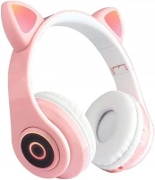 Docooler Cat Ear Headphones, Gaming Headphone with Microphone, Stereo Hi-Fi Soun, Foldable Comfortable, Adjustable Wireless/Wire Over Ear Headset for Girls, Teenagers, Adults, Gaming - Pink