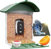 4G LTE Bird Feeder with Camera, 1 Year Trial AI Identify HD Bird Watching Camera, 4 DIY Add-ons, Bird House with Solar Panel for Outdoor, 7800mAh Battery, Suitable for Bird Lover