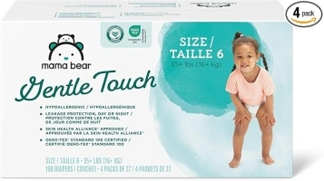 Mama Bear Gentle Touch Diapers, Hypoallergenic, Size 6, 108 Count (4 packs of 27), White