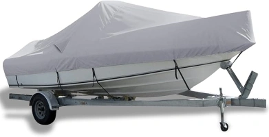 Waterproof Boat Cover, Heavy Duty 800D Marine Grade Oxford Cloth, Weather Resistant Windproof with Adjustable Straps for Trailerable Boat Cover, 14-16ft Long by 90in Wide, Light Grey