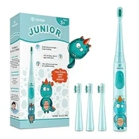 Vekkia Sonic Rechargeable Kids Electric Toothbrush, 3 Modes with Memory, Fun & Easy Cleaning, 24000 Strokes, IPX7 Waterproof, 2-Min Timer for Age 5+, 4 Soft Bristles(Blue)