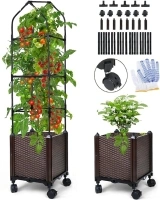 Tomato Planter Boxes with Trellis, 59" Self-Watering Tomato Planter with Wheels for Climbing Vegetable and Plants, Raised Tomato Planter Boxes for Indoor Outdoor Use