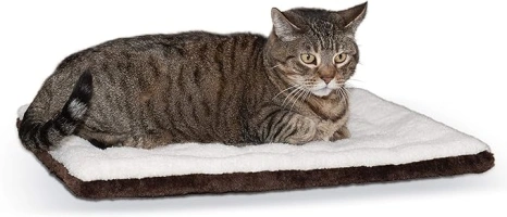 K&H PET PRODUCTS Self-Warming Cat Bed Pad, Self-Heating Thermal Cat and Dog, Cat Warmer Mat for Feral and Indoor Cats, Oatmeal/Chocolate 21 X 17 Inches