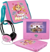 PAW Patrol 7" Portable DVD Player with Matching Headphones and Carrying Bag, Compatible with CDs, DVDs, USB and SD Card, Swivel Screen, (NKPDVD701SK)