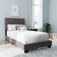 Willow Nailhead Trim Upholstered Twin Bed, Charcoal