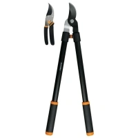 Fiskars Bypass Lopper and Pruner Garden Tool Set with Steel Blades and Softgrip Handles, Black