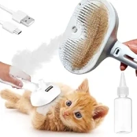 Spritz Defur 3-in-1 Rechargeable Cat Grooming Brush - Steamy Hair Cleanser with Release Button, Self-Cleaning Electric Steamer, USB Port