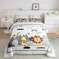 Kids Giraffe Lion Monkey Print Comforter Set Full Size Cute Animals Bedding Set for Boys Girls Teens Bedroom Decor Wild Life Decor Comforter Women Men Cute Rainbow Duvet Set with 2 Pillow Case