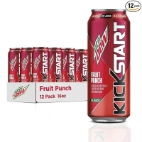 Mountain Dew Kickstart, Fruit Punch, 92mg Caffeine, Vitamins B & C, 80 Calories, 5% Juice, 16 fl oz (12 Count)