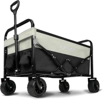 Collapsible Wagon Cart, Foldable Beach Wagon, Folding Wagon for Sand, Grocery/Beach/Garden Cart. 220lb Heavy Duty with Cupholders & Big DIY Wheels (Black & Gray)