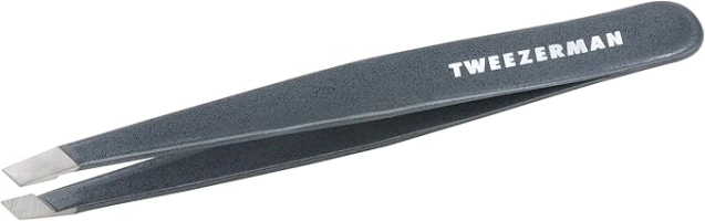 Tweezerman Stainless Steel Slant Tweezer - Eyebrow Tweezers for Women and Men (Blue Stone)