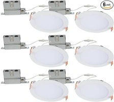 HALO HLB 6 Inch Canless Ultra-Thin Recessed Lighting LED Wafer Light for Ceiling and Shower, 6 Pack, 5 Selectable Color Temperatures, 1025 Lumens, Wet Rated, UL Certified, Energy Star