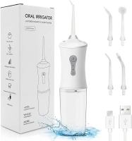 Portable Cordless Water Dental Flosser with 4 Jet Tips, 3 Modes Rechargeable Teeth Cleaner for Home Travel