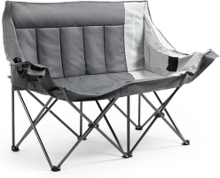 Dowinx Double Camping Chair Portable Folding Outdoor Loveseat with Side Pockets, Lawn Chair Camping Couch for Beach/Outdoor/Patio, Padded Seats & Armrests Supports up to 440lbs, (Grey PRO)