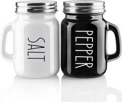 Salt and Pepper Shakers Set, ZOSUJO 4 oz Cute Salt Pepper Shaker, Kitchen Decor for Home Restaurants Wedding, Glass Black White Shaker Sets with Stainless Steel Lids