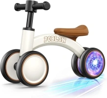 Colorful Lighting Baby Balance Bike for 1 Year Old Girl Boy, 12-24 Month Toddler Balance Bike with 4 Wheels & Soft Seat, First Birthday Gift (White)