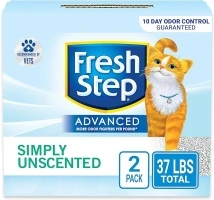 Fresh Step Advanced Unscented Cat Litter, 2 Pack (37.58 lbs/17.04 kg, Extra Large, Low Dust, Clumping, Activated Charcoal)